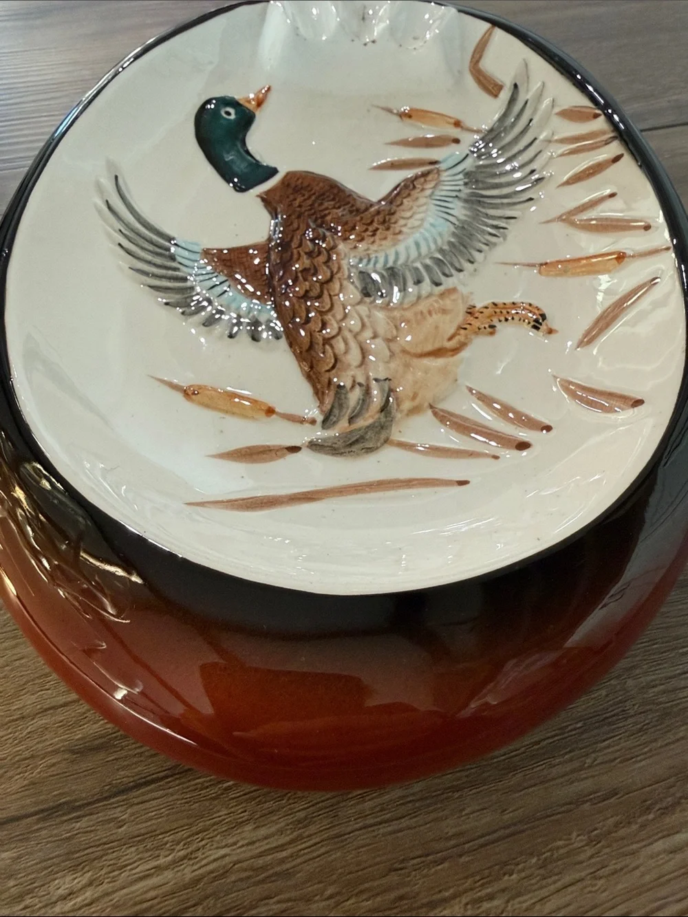 Hand-Painted Mallard Duck Ceramic Cigar Tray Vintage Hunting